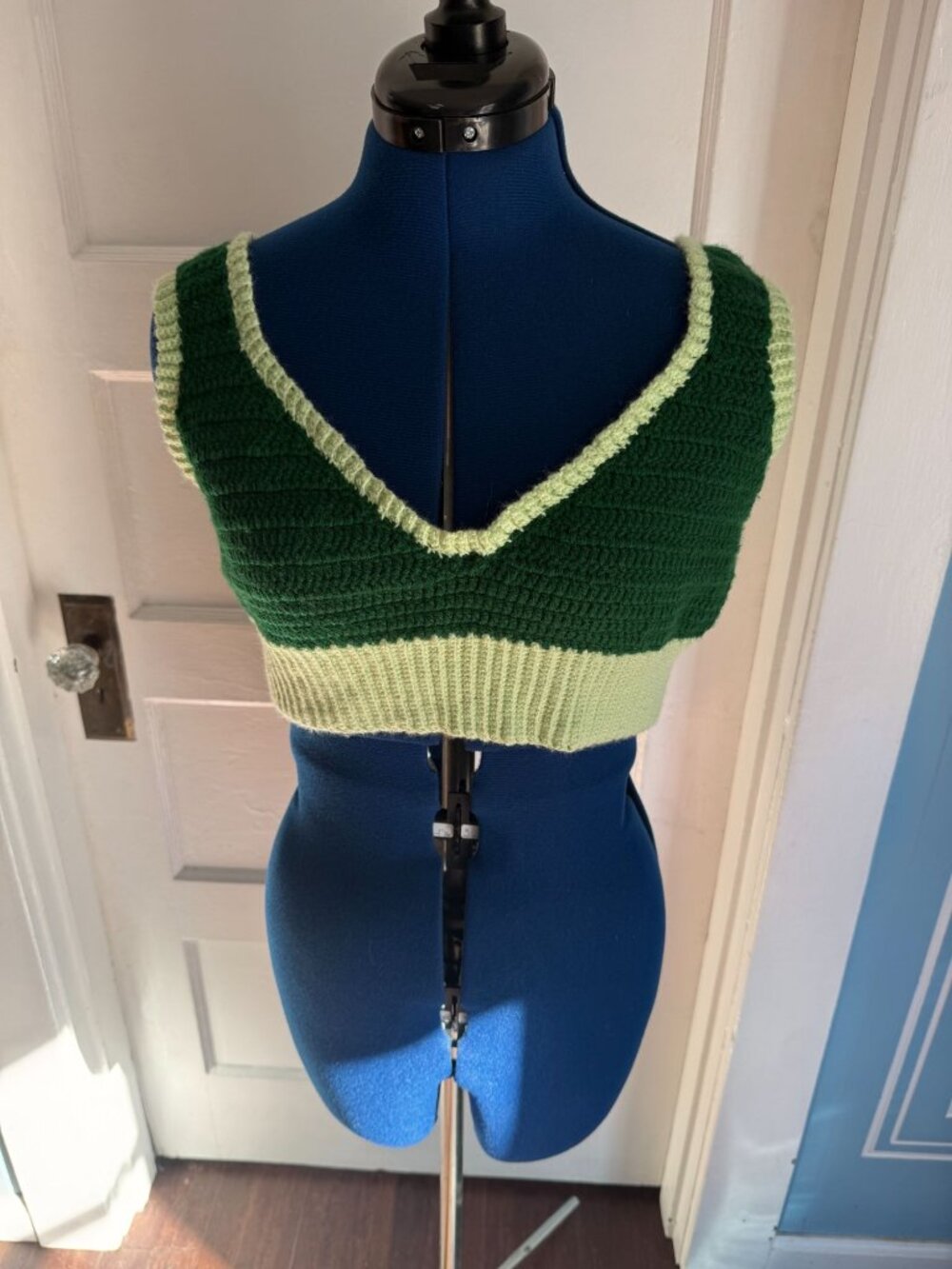 Handknit/Crocheted Hunter Green + Lime Green Crocheted Plus Bikini Bra Top M/L